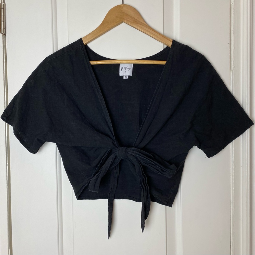 Princess Polly Black Tie-Front Crop Top M